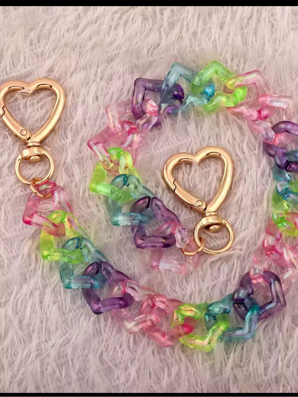 Multicolor Heart-Link Acrylic Keychain and Card Holder Strap
